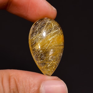 Golden Rutilated Quartz, Cabochon Loose Gemstone For Making Jewelry 23 Ct 28X17X7 MM Natural