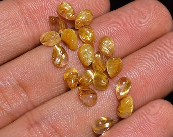 Golden Rutile Quartz Gemstone Cabochon Pear Shape For Making Jewelry 18 Pcs Pack 10 Ct 6X4X3 MM