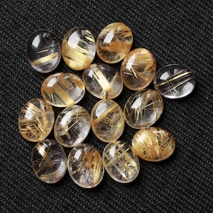 Calibrated Natural Golden Rutilated Quartz Cabochon Oval Shape Gemstone Making Jewelry Calibrated Size