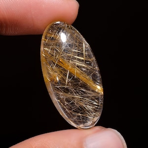 Golden Rutilated Quartz Cabochon Loose Gemstone For Making Jewelry 35 Ct 16X32X8 MM Natural