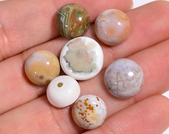 Round Ocean Jasper Cabochon Gemstone, Making Jewelry (7 Pcs Set)