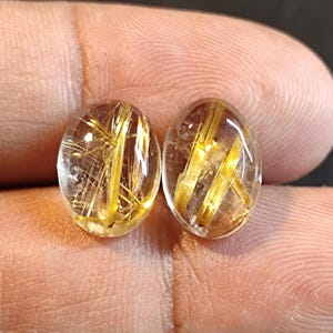 Golden Rutile Quartz Cabochon Oval Pair Gemstone 10 Ct ( 13x9x5 MM )