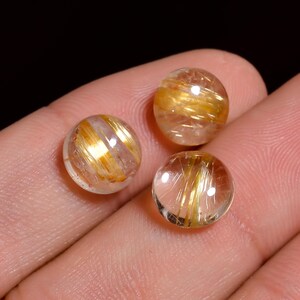 Golden Rutilated Quartz Gemstone Round Shape Cabochon For Making Jewelry 3 Pcs Pack 9 Ct 9X9X4 MM