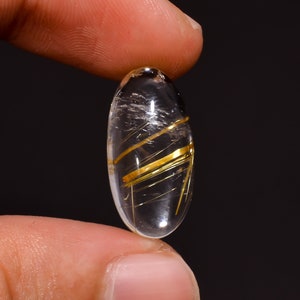 100% Natural Golden Rutile Quartz Cabochon Loose Gemstone For Making Jewelry 10 Ct 21X11X6 MM
