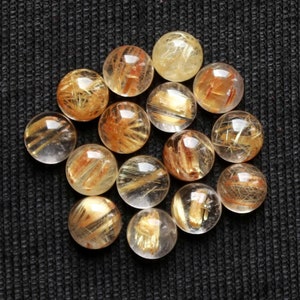 Cabujón de cuarzo rutilado dorado natural calibrado, forma redonda, piedra preciosa suelta para hacer joyas