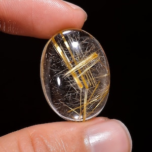 100% Natural Rutilated Quartz Golden Rutile Cabochon Loose Gemstone For Making Jewelry 32 Ct 19X26X8 MM