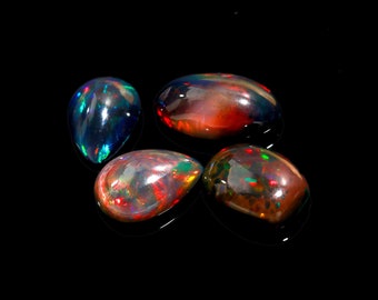 Ethiopian Black Opal Cabochon Gemstone Natural Stone Mix Shape Ring Size Making Jewelry 5.75 Ct 7X10 7X12 MM 4 Pcs Pack