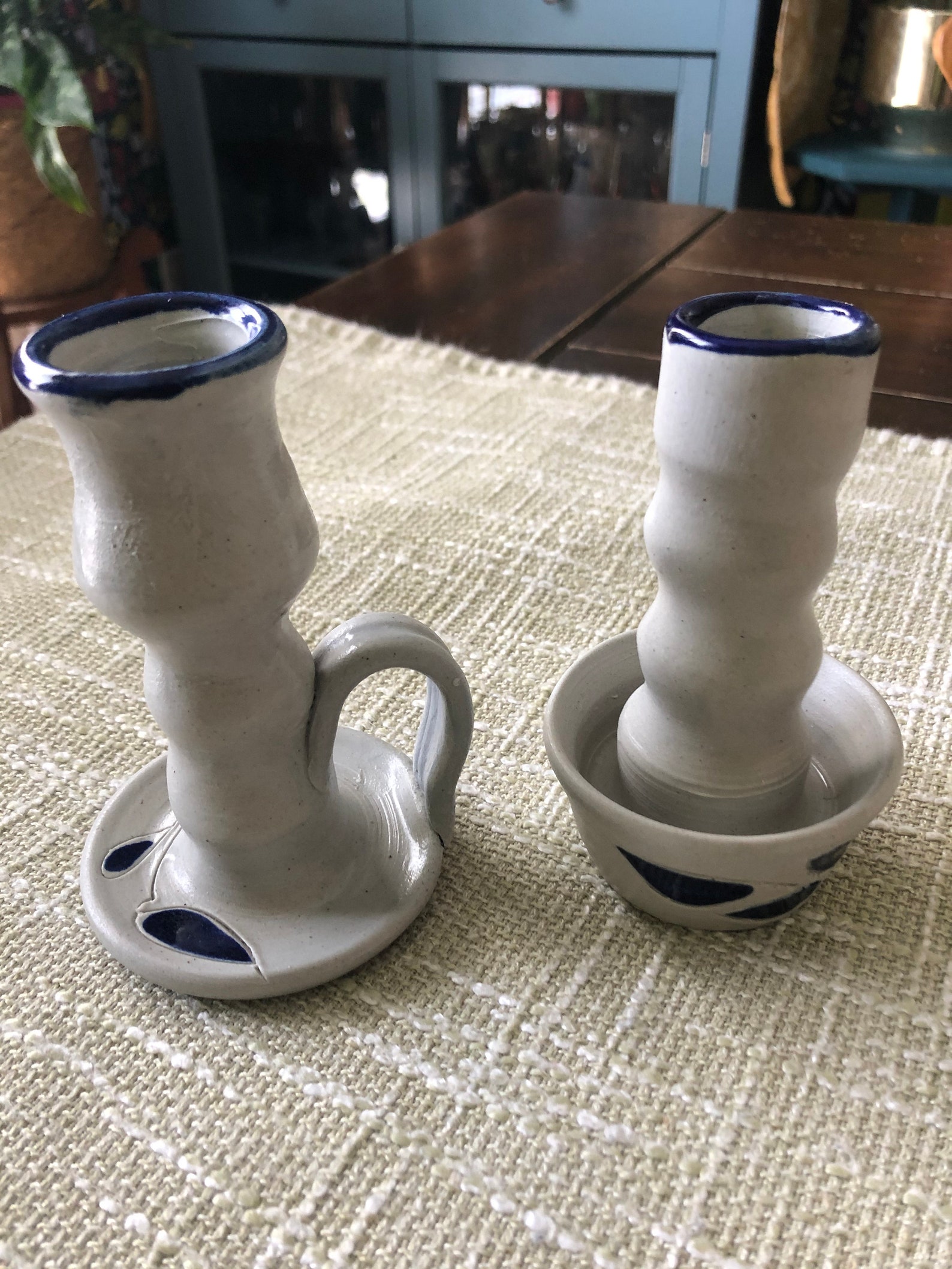 Williamsburg Virginia Pottery set of 2 candelholders | Etsy