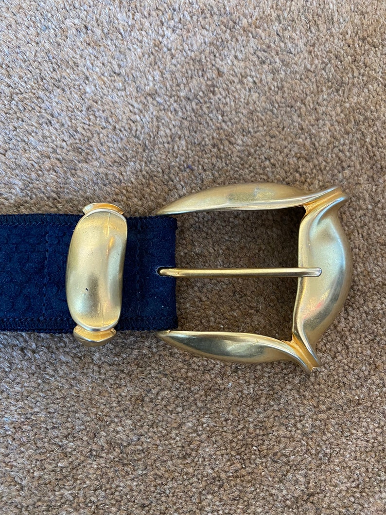 1980s navy blue vintage belt with gold buckle