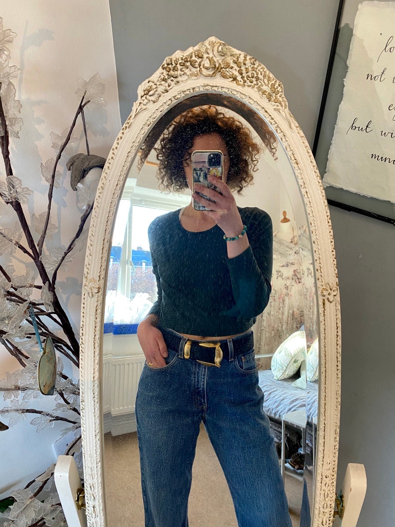 1980s navy blue vintage belt with gold buckle