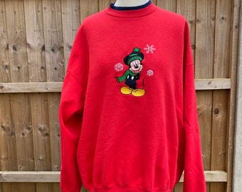 Vintage Disney Mickey Mouse red winter sweatshirt. Size XL