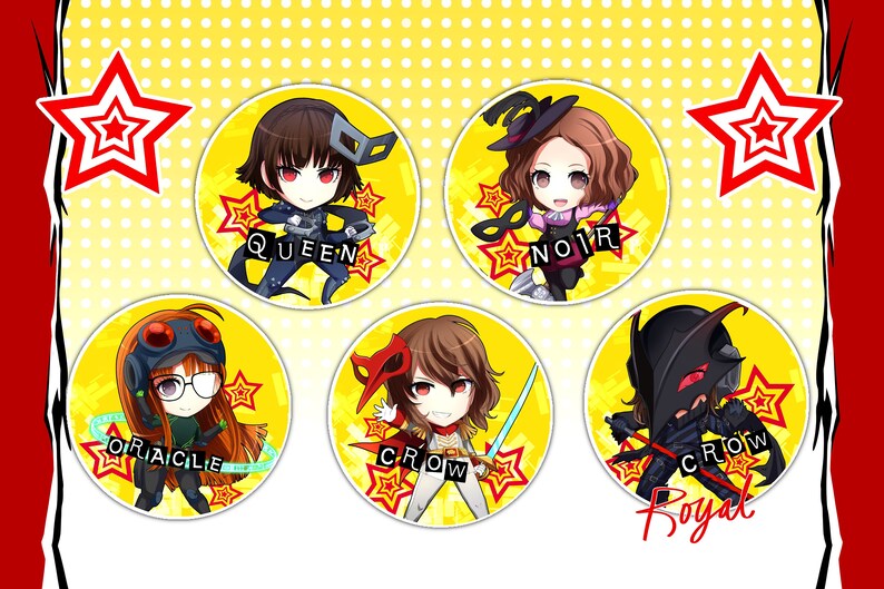 Buttons JokerRyujiAnnYusukeMakotoFutabaHaruAkechiKasumi Cute Badges PERSONA 5 ROYAL