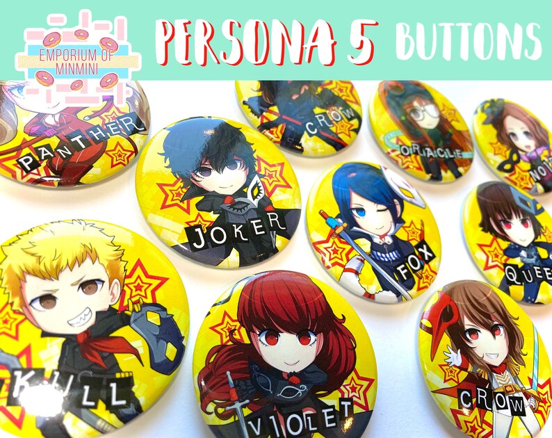 Buttons JokerRyujiAnnYusukeMakotoFutabaHaruAkechiKasumi Cute Badges PERSONA 5 ROYAL