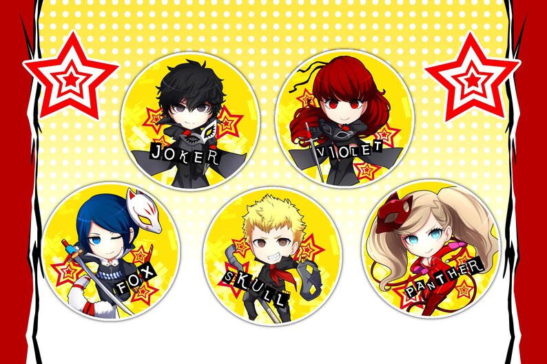 Buttons JokerRyujiAnnYusukeMakotoFutabaHaruAkechiKasumi Cute Badges PERSONA 5 ROYAL