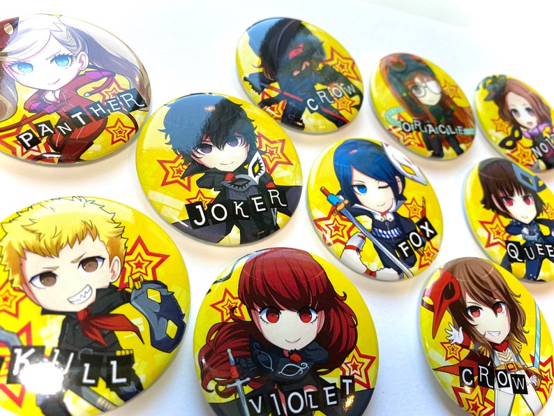 Buttons JokerRyujiAnnYusukeMakotoFutabaHaruAkechiKasumi Cute Badges PERSONA 5 ROYAL