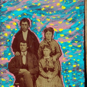 Painted Tin Type of Old Timey Family | Tin Type | Original Art | Wall Decor | Old Photo | Framed Art | Wall Art | Weird Art |