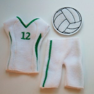 Christmas Elf Doll, Custom Doll Clothes, Elf Volleyball Shirt, Shorts and Ball