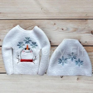 Pull et jupe elfe joyeux bonhomme de neige et flocons de neige, pull elfe bonhomme de neige