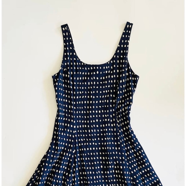 Vintage 90's cream & navy dot print tank dress - Size XS