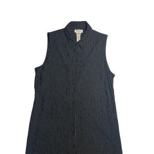 Vintage 90s black & white striped button up maxi tank dress - Size 14P