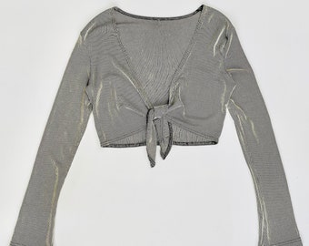 Vintage 90s grey knit long sleeve tie up crop top - Size XS