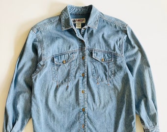 Vtg 70s Wrangler Sanforized Blue Denim Western Shirt Cowboy USA