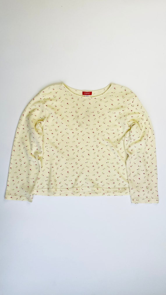 Vintage Y2K ESPRIT yellow floral waffle knit top -