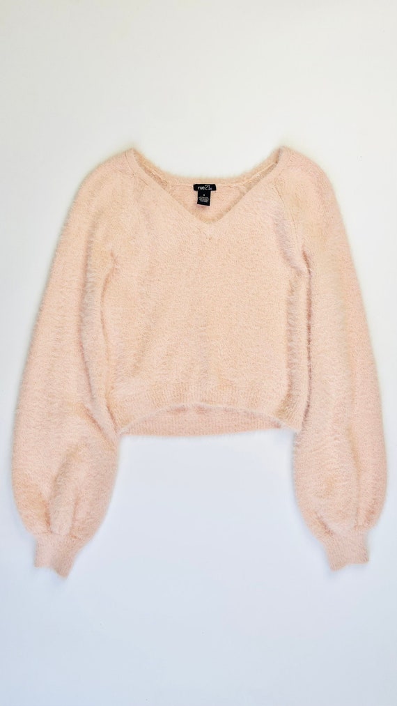Vintage 90s Rue 21 baby pink fuzzy knit sweater- S
