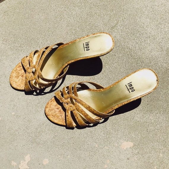 Cork low kitten heels slides sandals 8