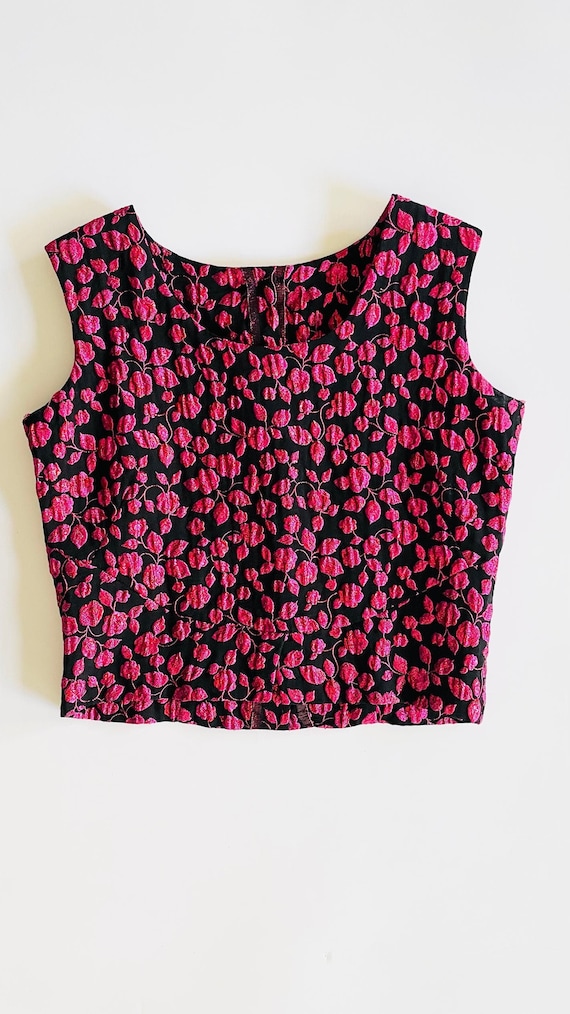 Vintage 60s black & pink metallic tank top - Size 