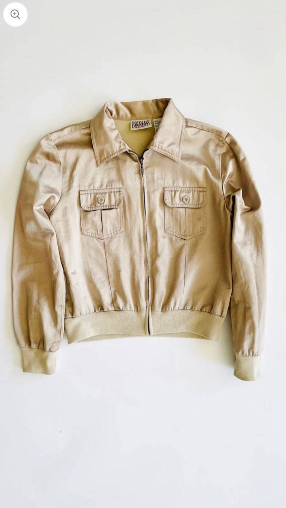 Bill Blass, Vintage 90s Bill Blass tan matte satin jacket - Size S