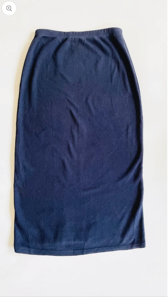 Vintage 90s navy blue ribbed maxi skirt - Size L - image 1