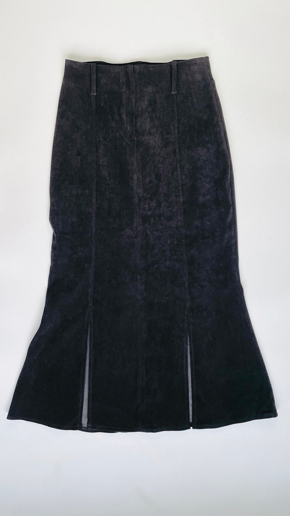 Vintage 90s black ultrasuede trumpet maxi skirt -… - image 1