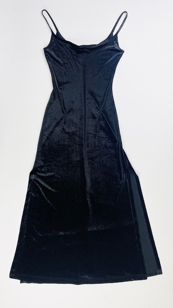 Vintage 90s black velvet knit maxi tank dress - Si