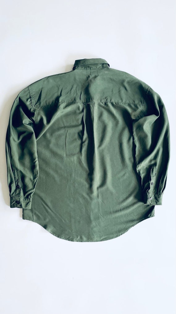 Vintage 90s green silk button up shirt - Size XL - image 3
