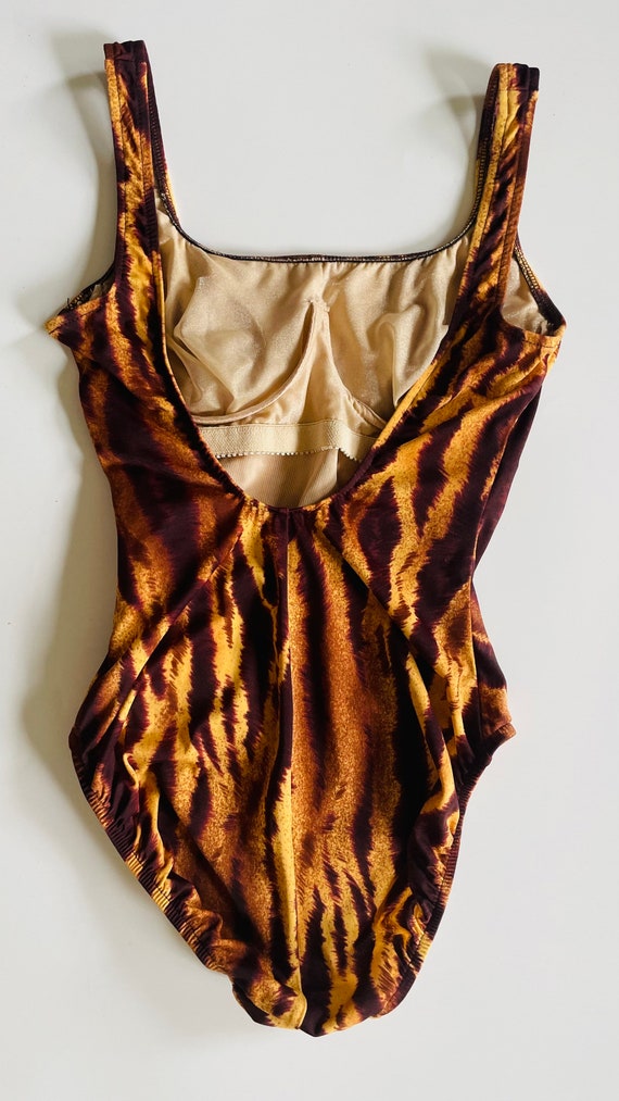 Vintage 90s brown & black tiger striped swimsuit … - image 3