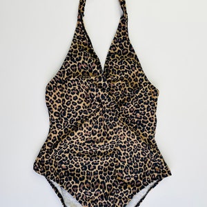 Vintage 90s Newport News brown & black cheetah print halter swimsuit - Size 8