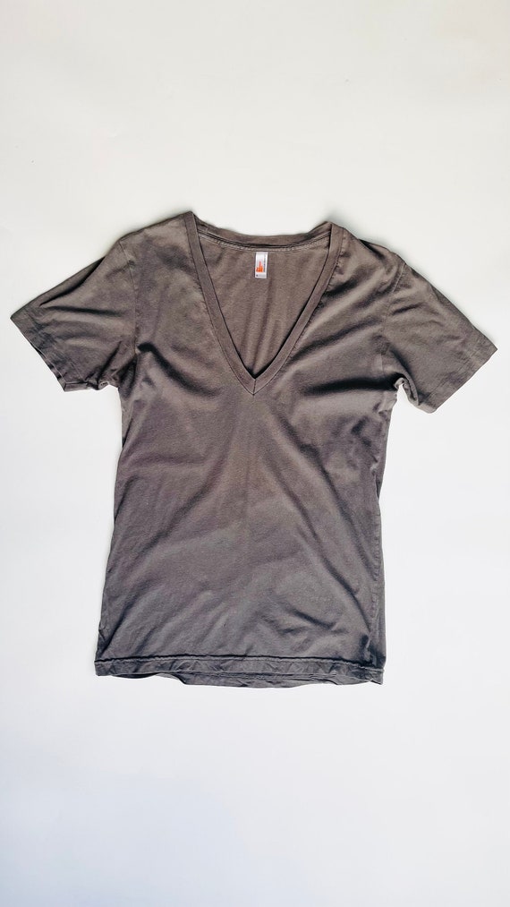 Vintage Y2K American Apparel grey deep v neck t sh