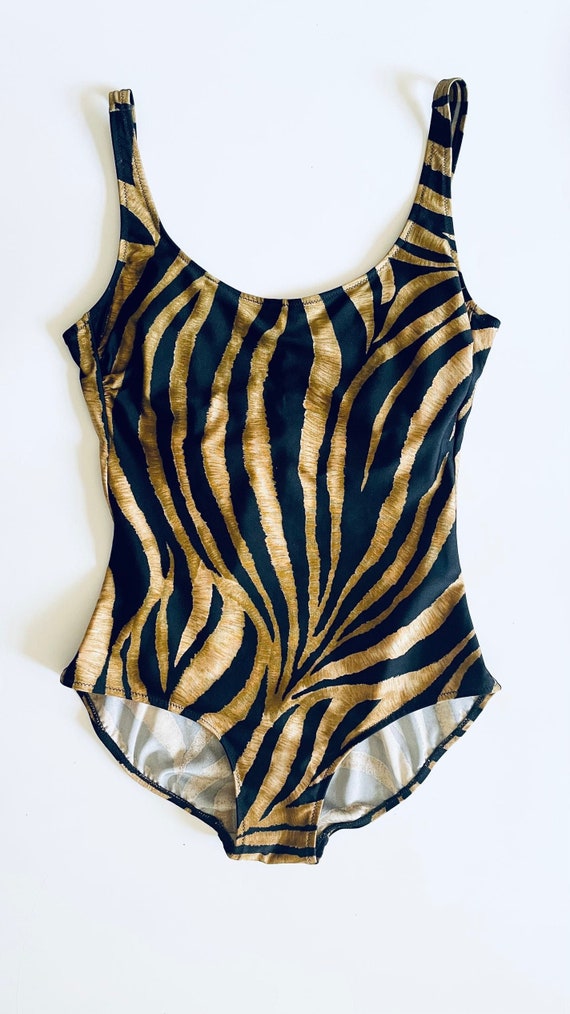 Vintage 70s Gottex brown & black tiger striped swi