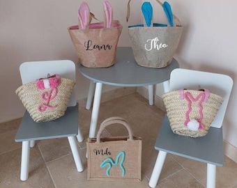 Jute tote for Easter personalized text Tote bag Personalized tote Jute bag Egg hunt basket Chocolate harvest Wicker basket