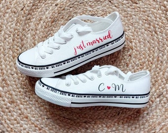 Personalized shoe Wedding - Just married - Birthday - white sneaker - converse