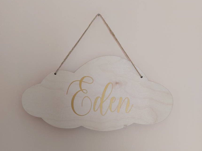 Prénom en Tricotin sur Nuage Bois Décoration Porte Chambre Anniversaire Cadeau Naissance Baptême Déc