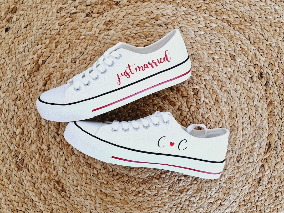 Just Married Baskets En Toile Blanche Chaussure Personnalisée
