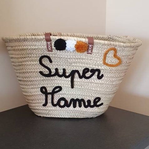 Panier Osier Personnalisé en Tricotin Pour Mamie - Texte Cadeau Maman Fête Des Mères Grands-Mères Su