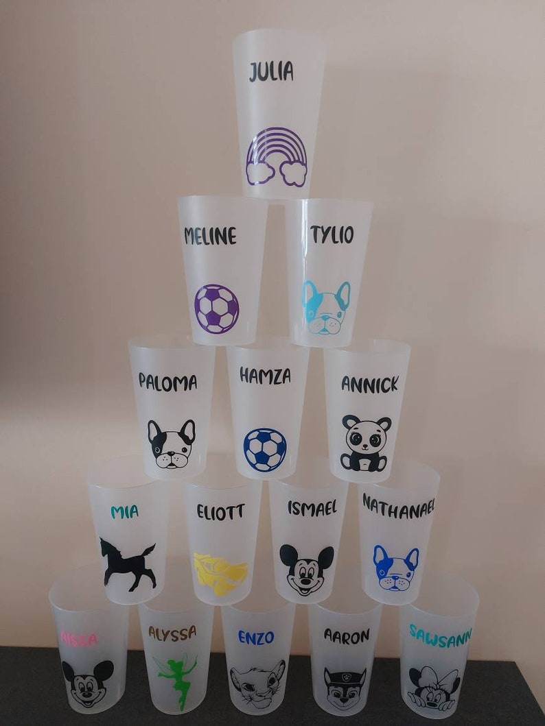 Verre personnalisé Gobelet personnalisé réutilisable eco responsable pour école Nounou crèche rentrée en maternelle Anniversaire ETVJ Bild 1