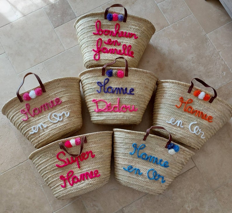 Panier osier personnalisé en tricotin pour mamie texte personnalisé Cadeau maman Fête des mères Fête des grands-mères Mamie en or image 8