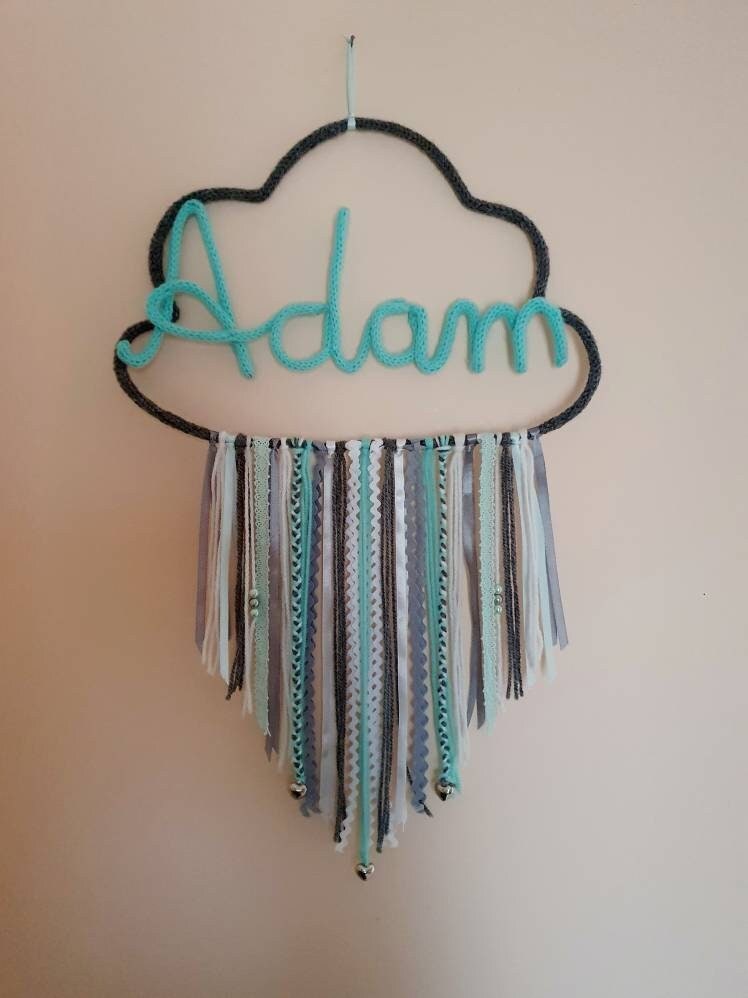 Attrape Rêve Nuage Prénom en Tricotin Personnalisable Cadeau Anniversaire - Décoration Chambre Enfan