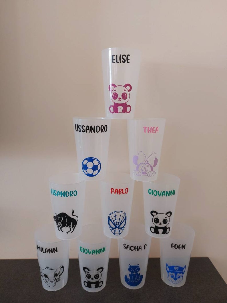 Verre personnalisé Gobelet personnalisé réutilisable eco responsable pour école Nounou crèche rentrée en maternelle Anniversaire ETVJ Bild 4