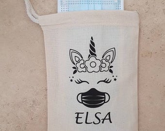 Cotton pouch Storage mask with Customizable First Name, Fabric carrying bag,