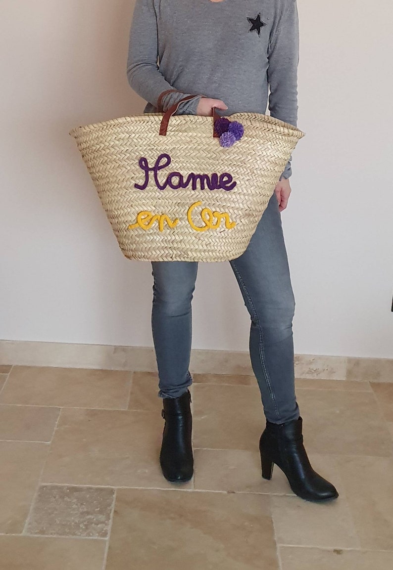 Panier osier personnalisé en tricotin pour mamie texte personnalisé Cadeau maman Fête des mères Fête des grands-mères Mamie en or image 2